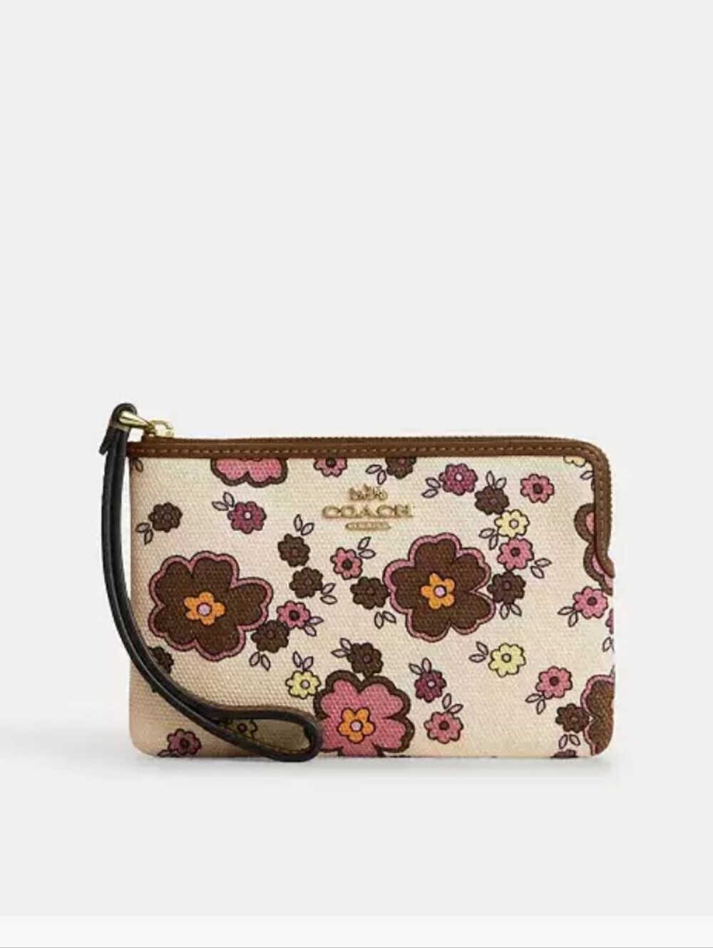 Coach Corner Zip Wristlet with Floral Print